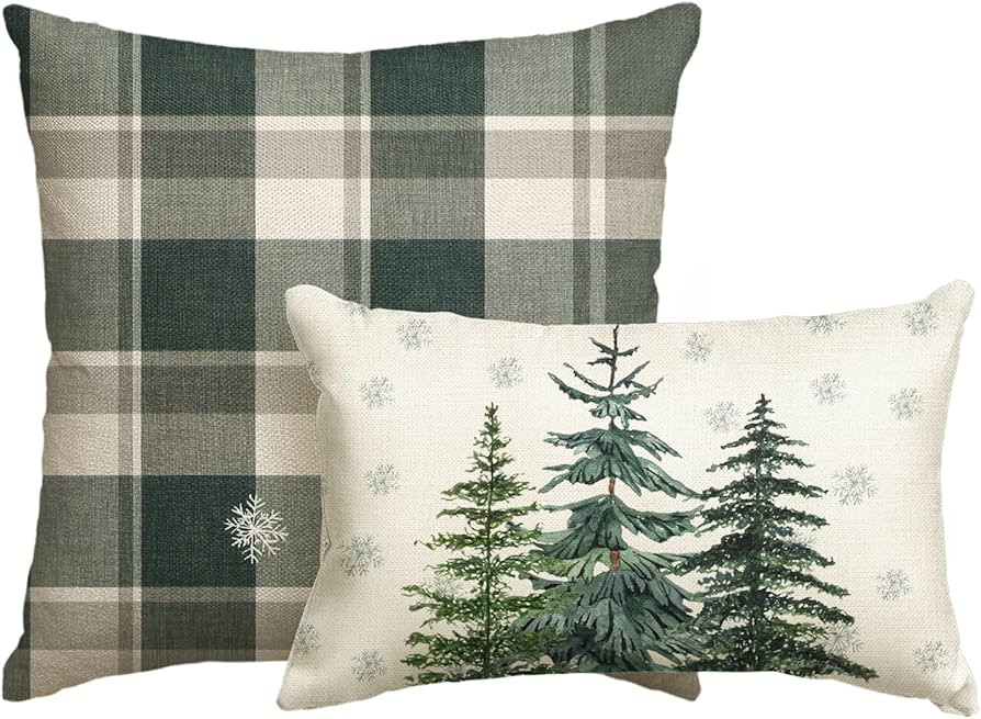 AVOIN colorlife Christmas Trees Snowflake Buffalo Plaid Throw Pillow Covers Set of 2, 12x20 and 1... | Amazon (CA)