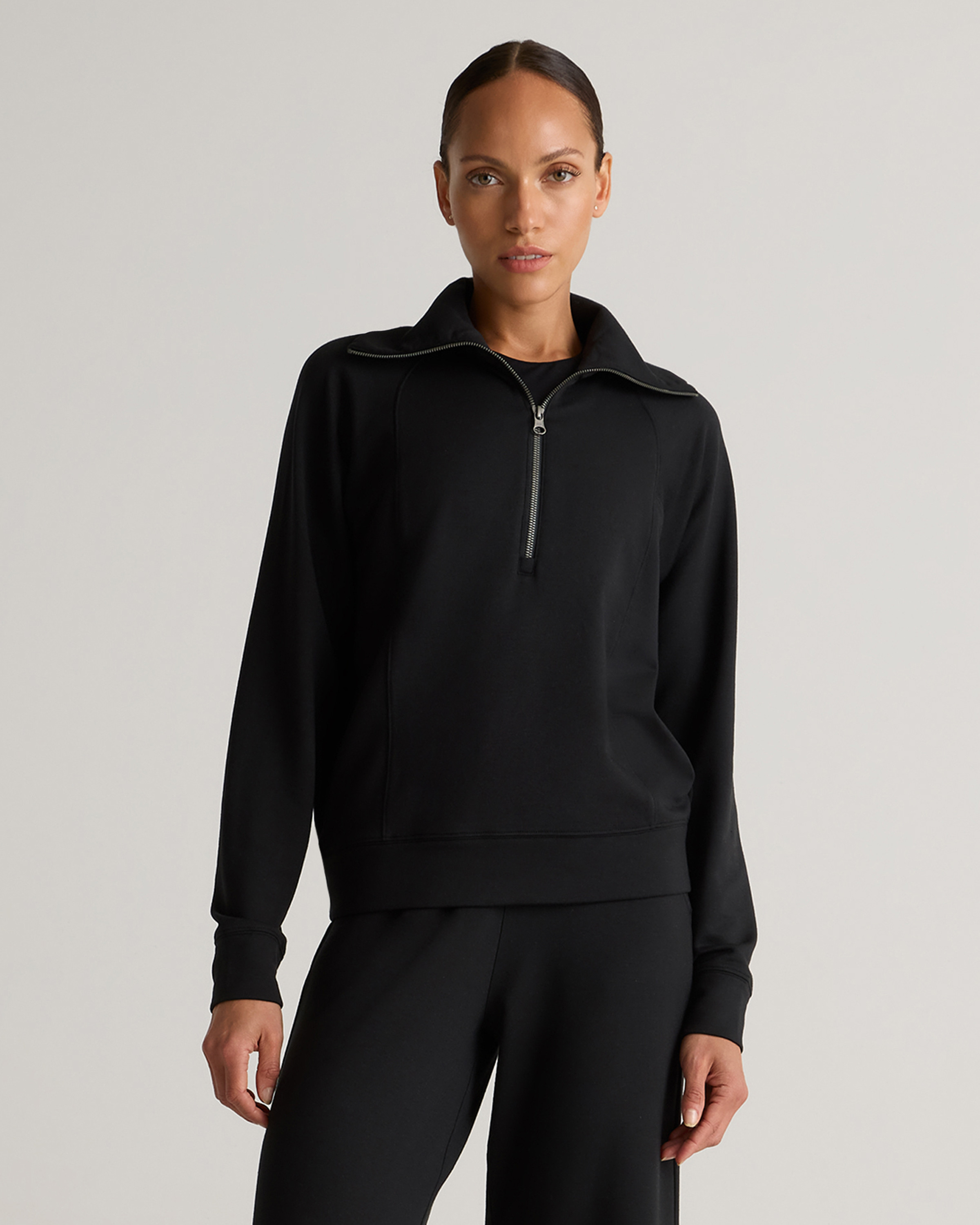 Quince | Women's SuperSoft Fleece Half Zip in Heather Grey, Size Medium, Lenzing Modal | Quince