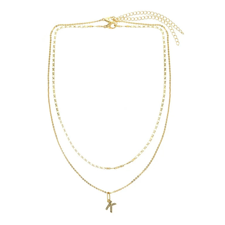 Time and Tru Goldtone Initial Letter "K" Necklace Set for Women, 2 Piece Set | Walmart (US)