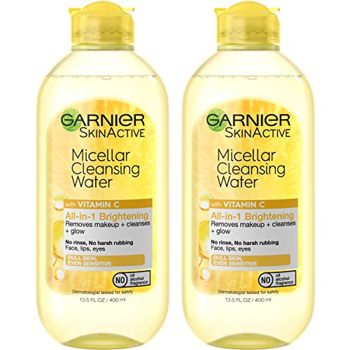 Garnier Micellar Water with Vitamin C, Facial Cleanser & Makeup Remover, Brightening & Hydrating, For All Skin Types, Vegan, Cruelty Free, 13.5 Fl Oz (400mL), 2 Count | Amazon (US)