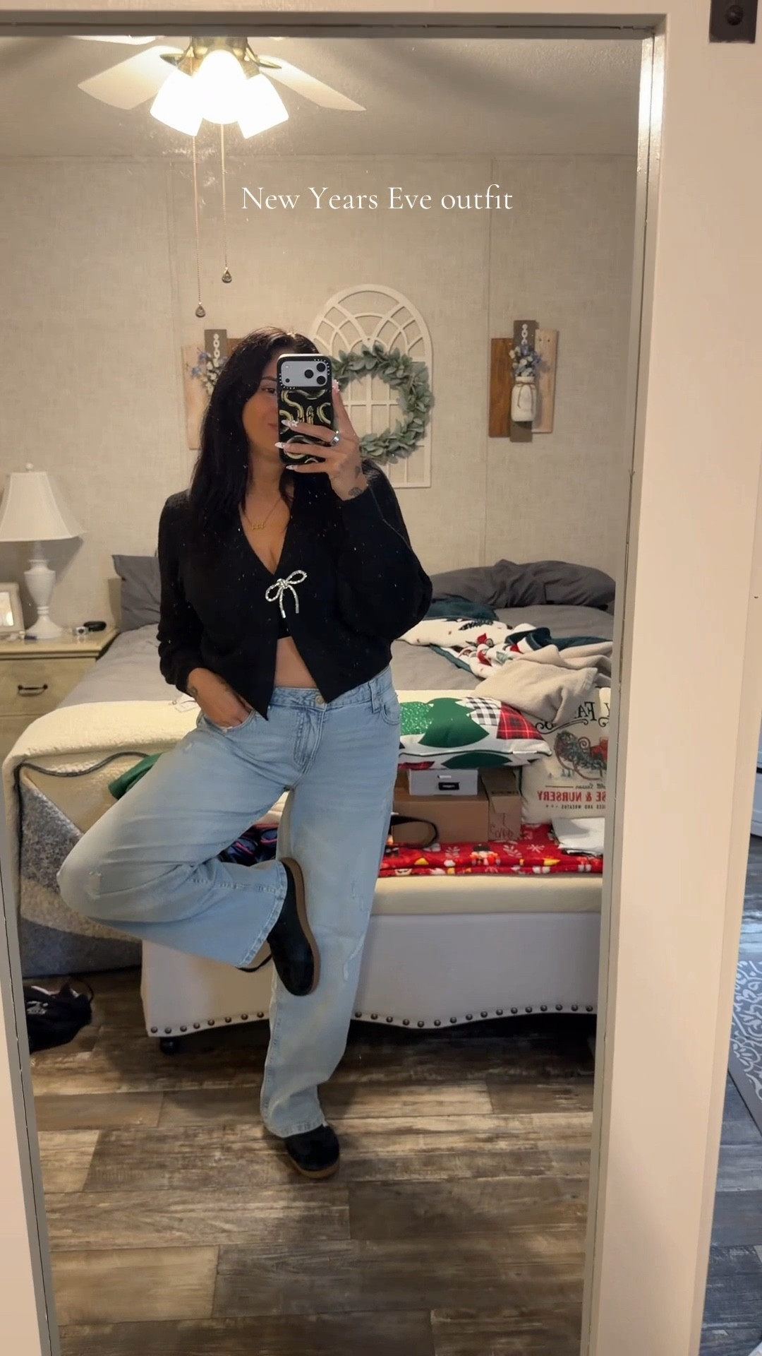 New Years Eve outfit all affordable and under $100! Cute and comfy fits the vibe. Top in a size M and jeans in a size 5 

#LTKHoliday #LTKootd #LTKFindsUnder100