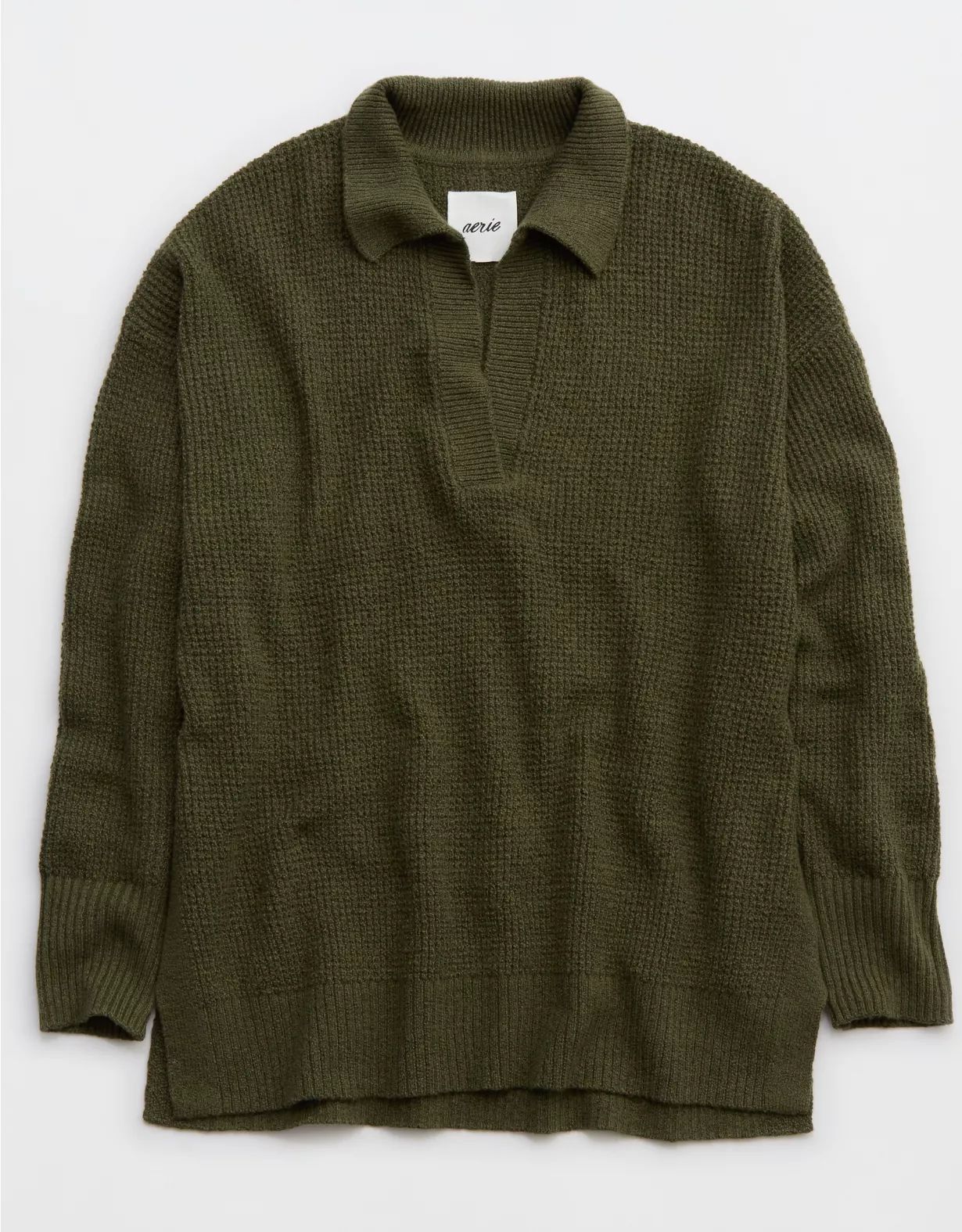 Aerie CozyUp Waffle Polo Sweater | American Eagle Outfitters (US & CA)