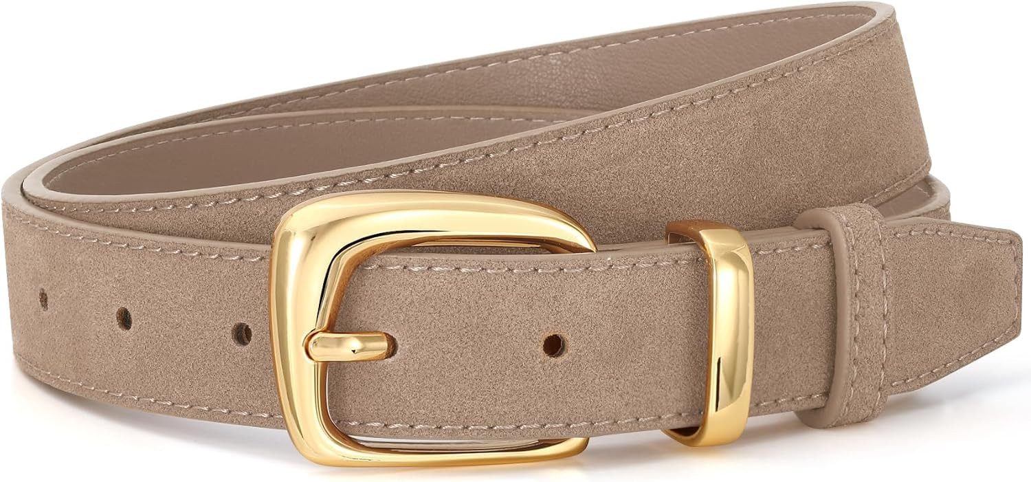 Women Suede Leather Belt for Dresses Jeans Fashion Retro Gold Buckle Ladies Waist Belts | Amazon (US)