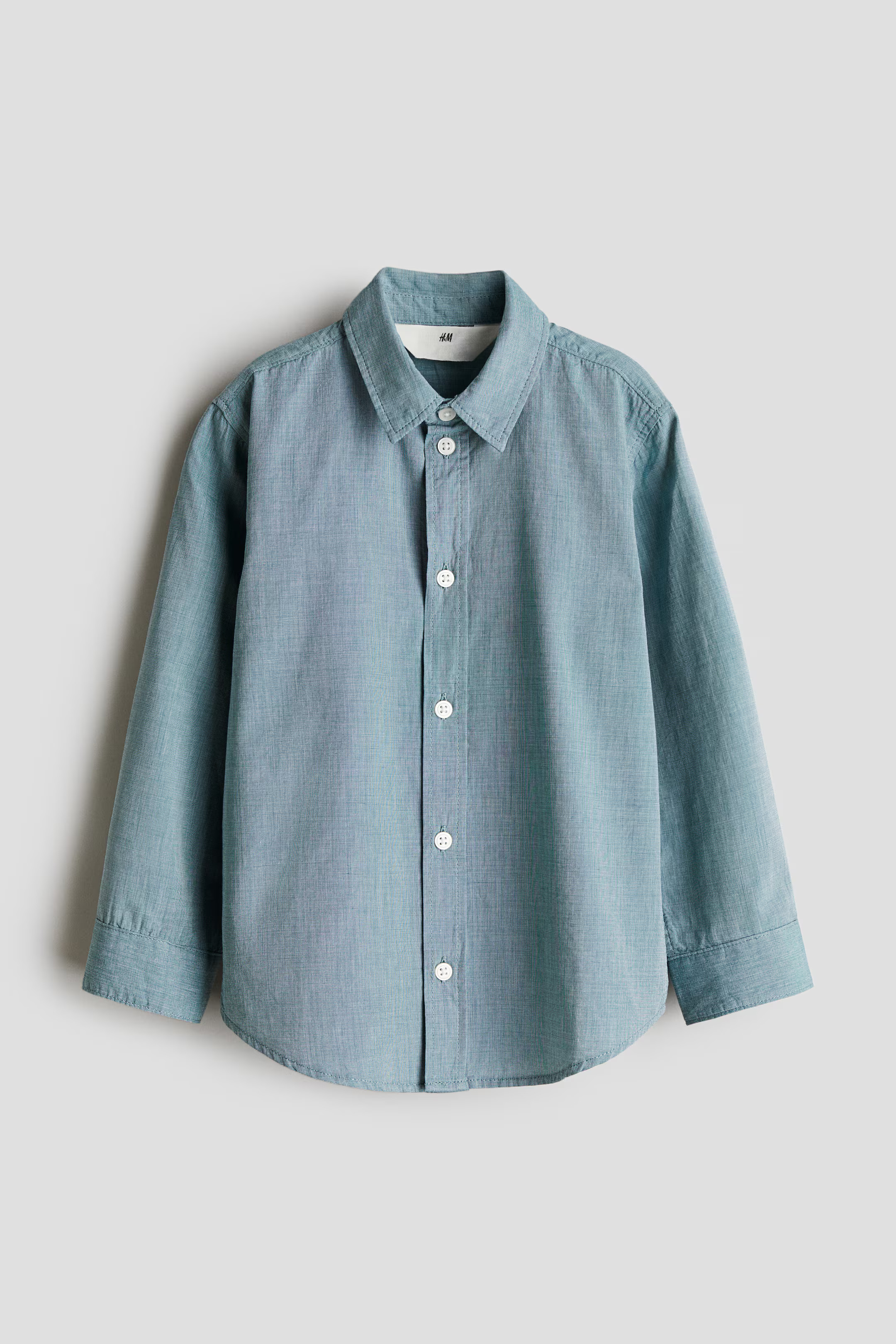Long-sleeved Cotton Shirt - Long sleeve - Regular length - Turquoise - Kids | H&M US | H&M (US + CA)
