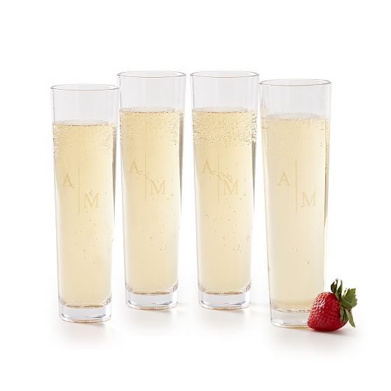 Acrylic Stemless Champagne Flutes, Clear, Set of 4, Monogrammed | Mark and Graham