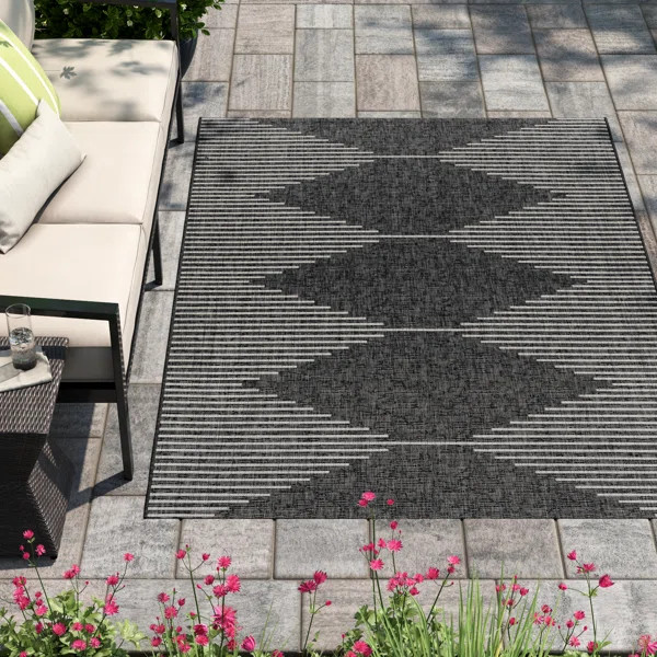 Abdulazeez Irielle Geometric Black Indoor/Outdoor Area Rug | Wayfair North America