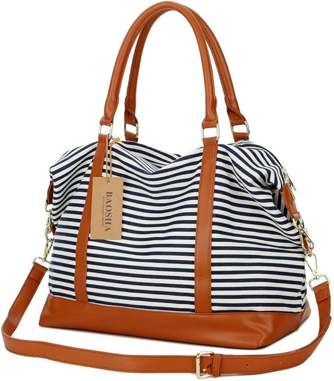 BAOSHA HB-28 Ladies Women Canvas Travel Weekender Bag Overnight Carry-on Duffel Tote Bag (Blue) | Amazon (US)