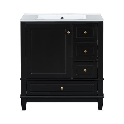 XINGHANZHENXUAN Black Bathroom Vanity with Sink & 3 Drawers, Soft-Close Solid Wood Cabinet with Ceramic Sink & Ample Storage | Target