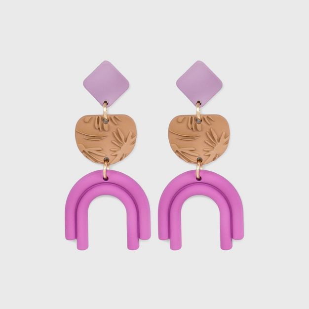 Embossed Floral and Double Arc Drop Earrings - Universal Thread™ | Target