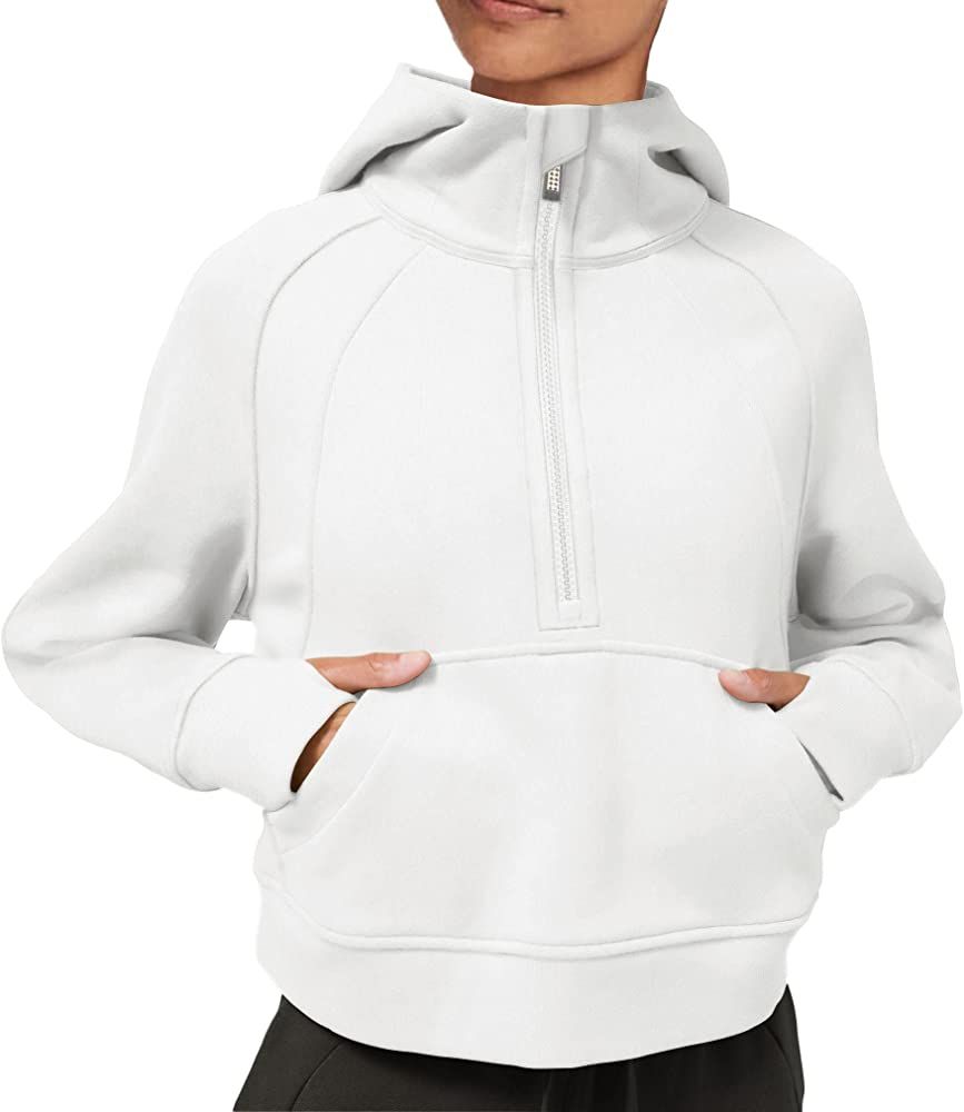 LASLULU Womens Hoodies Fleece Lined Collar Pullover 1/2 Zipper Sweatshirts Long Sleeve Crop Tops Swe | Amazon (US)