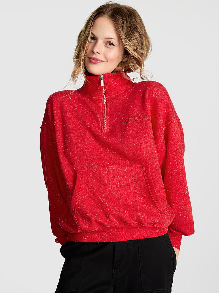 Buy Ivy Fleece Quarter-Zip Sweatshirt, Heathered Bright Vermillion Woven Shine - Order Hoodies & ... | Victoria's Secret (US / CA )