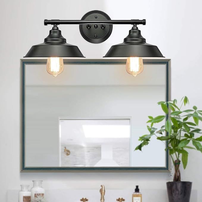 GOODYI 2-Lights Vanity Wall Sconce Lighting, Rustic Style Matte Black Bathroom Light Fixtures Ove... | Amazon (US)