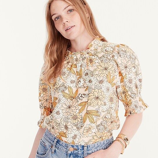 J.Crew: Smocked Puff-sleeve Linen Top In Zinnia Floral For Women | J.Crew US