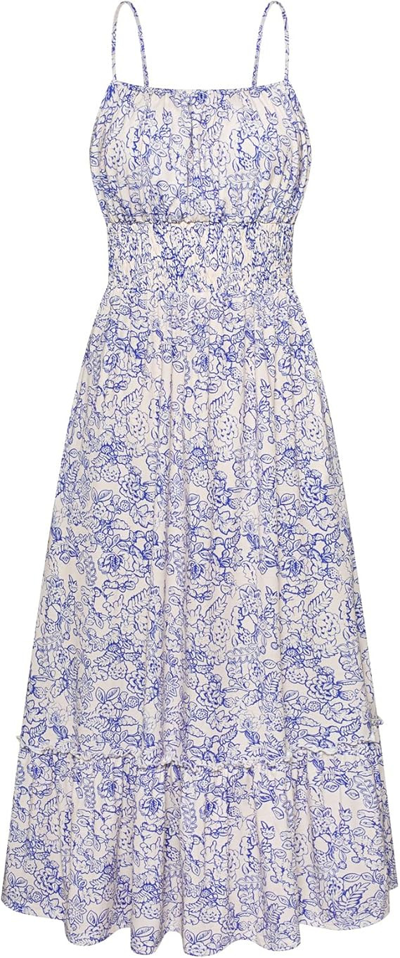 GRACE KARIN Summer Dresses for Women 2026 Vacation,Smocked Floral Maxi Dress,Boho Beach Sundress ... | Amazon (US)