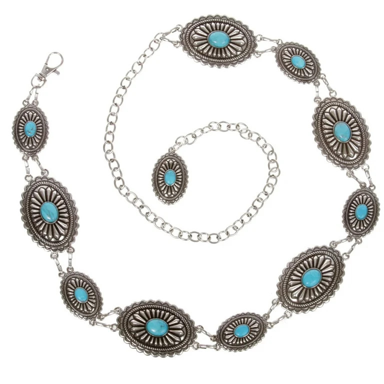 Women's Western Oval Turquoise Stone Concho Chain Belt | Walmart (US)