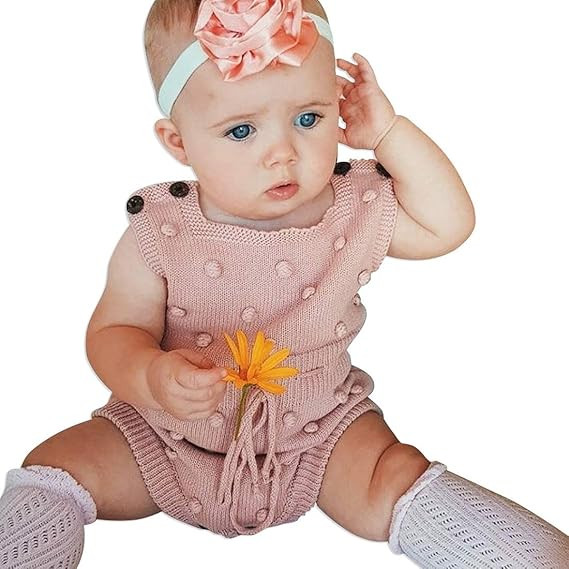 Simplee kids Baby Girl Kint Pompoms Romper Sleeveless Baby Girl Kint Clothes | Amazon (US)