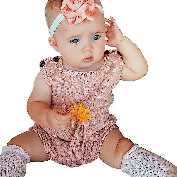 Simplee kids Baby Girl Kint Pompoms Romper Sleeveless Baby Girl Kint Clothes | Amazon (US)