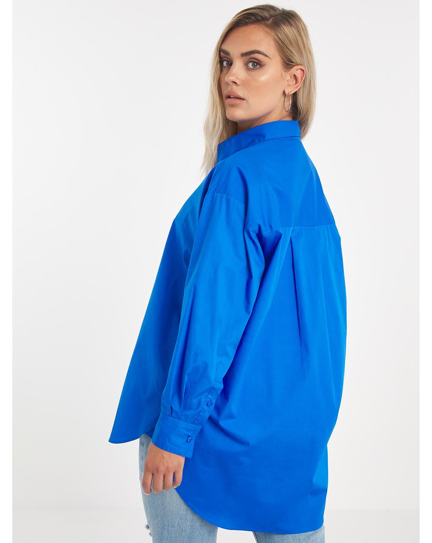 Blue Cotton Poplin Oversized Boyfriend Shirt | Simply Be (UK)