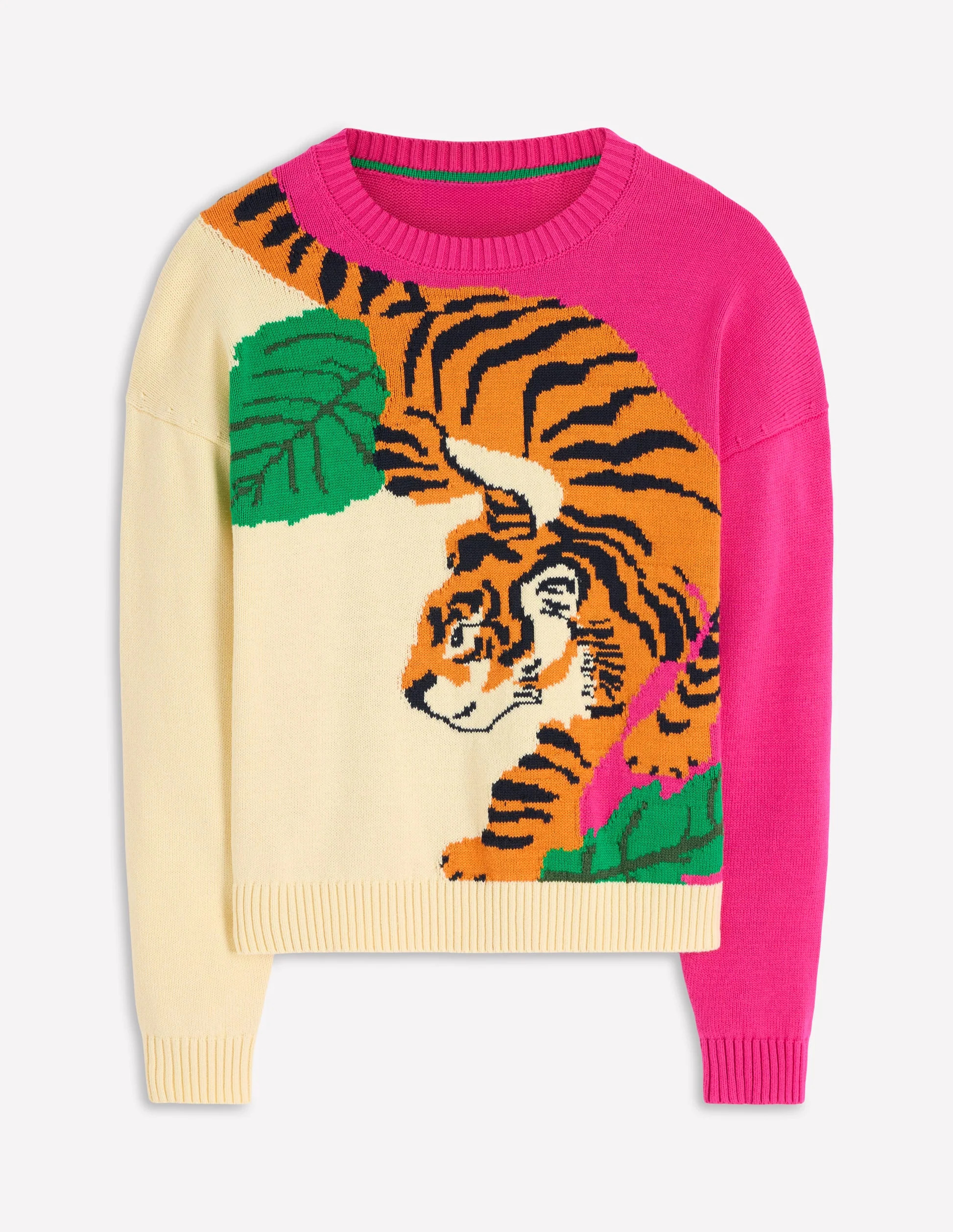 Jacquard Jumper-Warm Ivory and Pink Tiger | Boden (US)