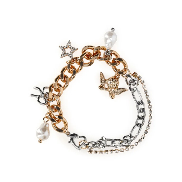 No Boundaries Women's Gold Tone and Silver Tone Charm Bracelet | Walmart (US)