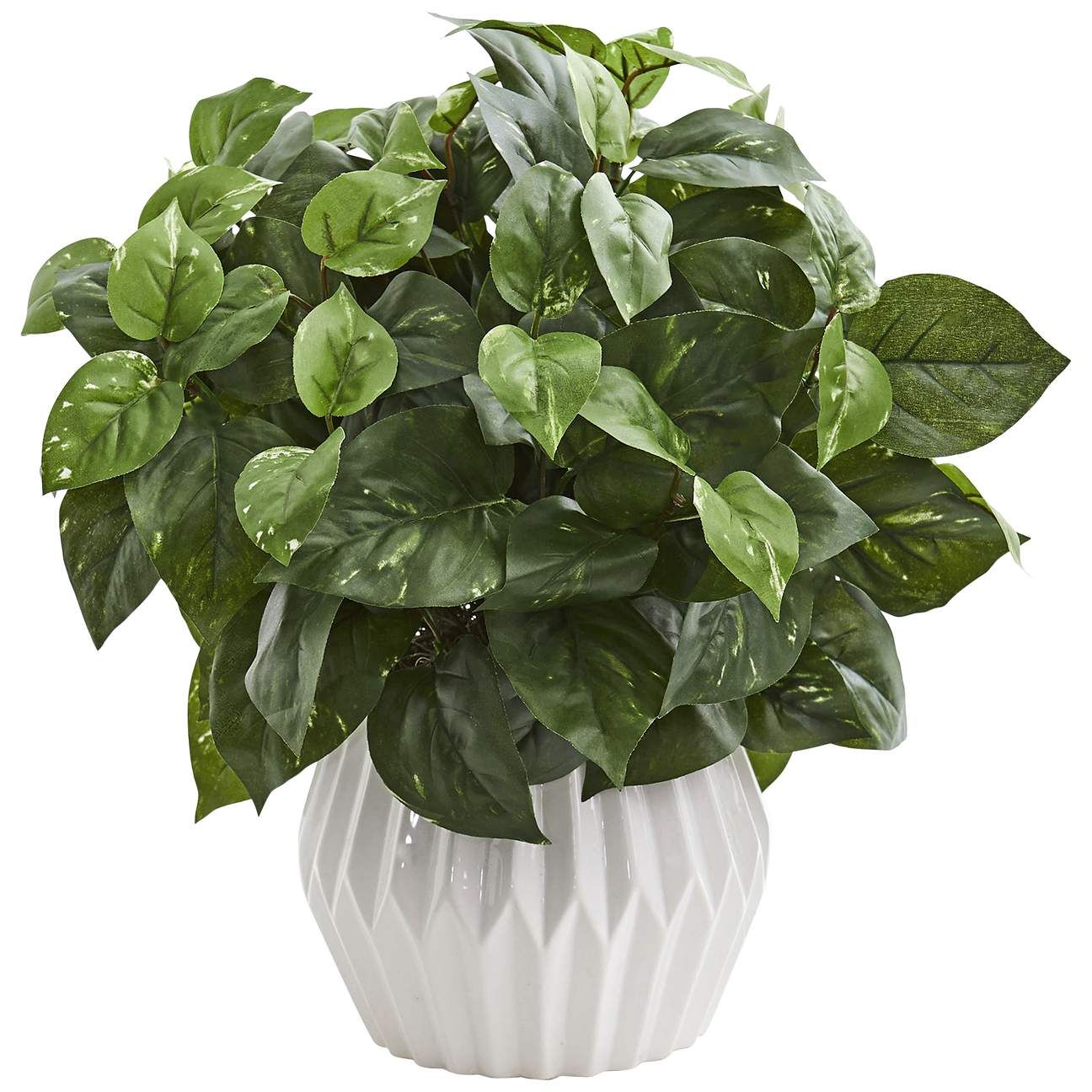 Green Pothos 16" High Faux Plant in White Ceramic Vase | Lamps Plus