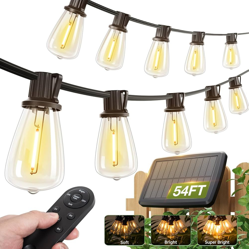 addlon 54(48+6) FT Solar String Lights Waterproof,Patio Lights Solar Powered with Remote & USB Po... | Amazon (US)