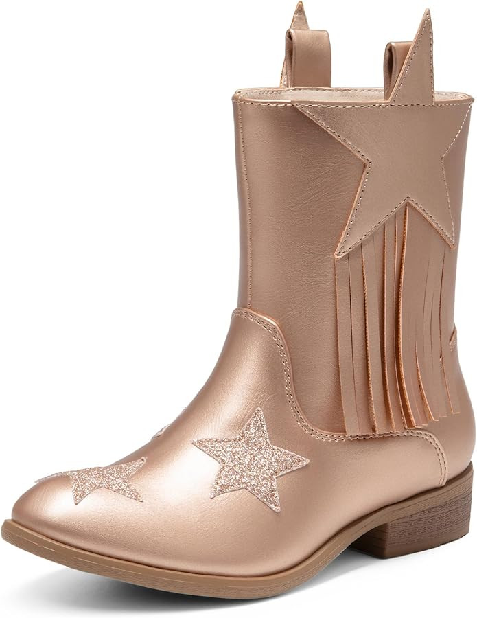 DREAM PAIRS Girls Cowgirl Cowboy Western Mid Calf Tassel Boots | Amazon (US)