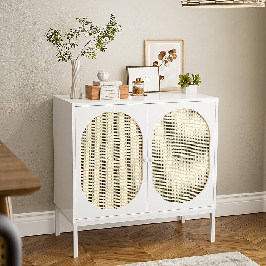 IKIFLY Accent Storage Cabinet with Handmade Natural Rattan Doors/Rattan Sideboard Buffet Cabinet/... | Amazon (US)