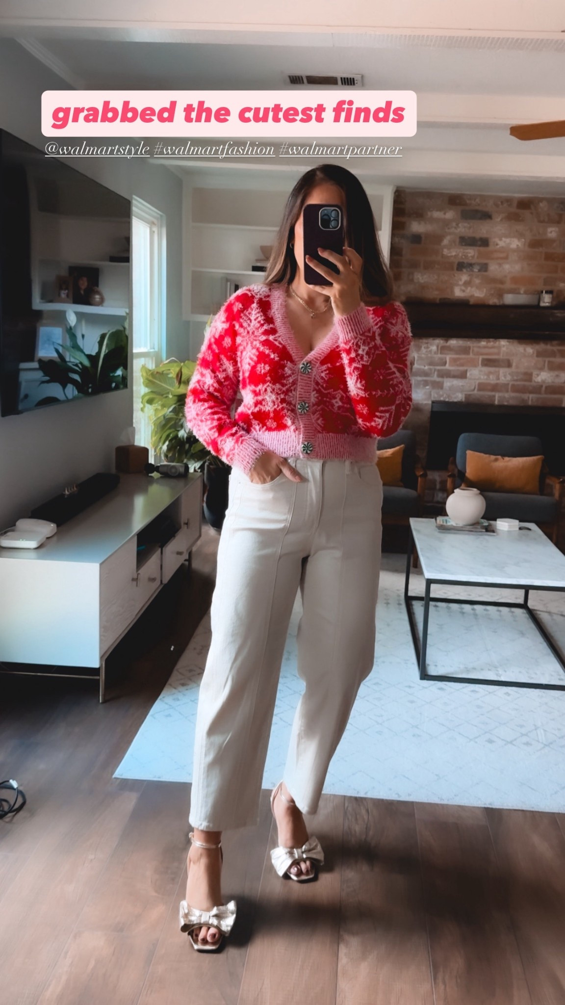 Holiday outfit | cute Walmart jeans and Walmart cardigan. 

#LTKFindsUnder50 #LTKootd #LTKHoliday