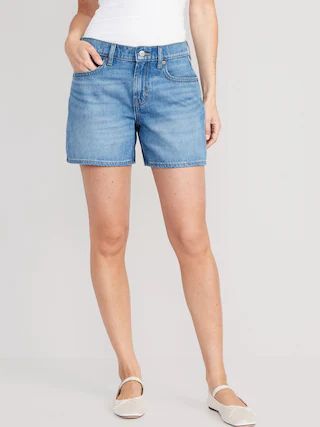 Mid-Rise Baggy A-Line Jean Shorts for Women -- 5-inch inseam | Old Navy (US)