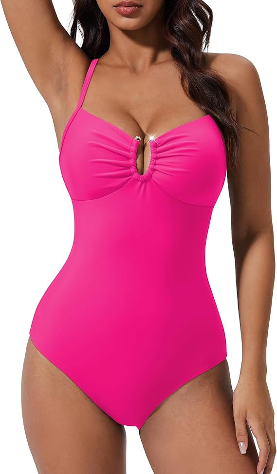 SUUKSESS Women Tummy Control One Piece Swimsuit Slimming Cut Out Bathing Suit | Amazon (US)