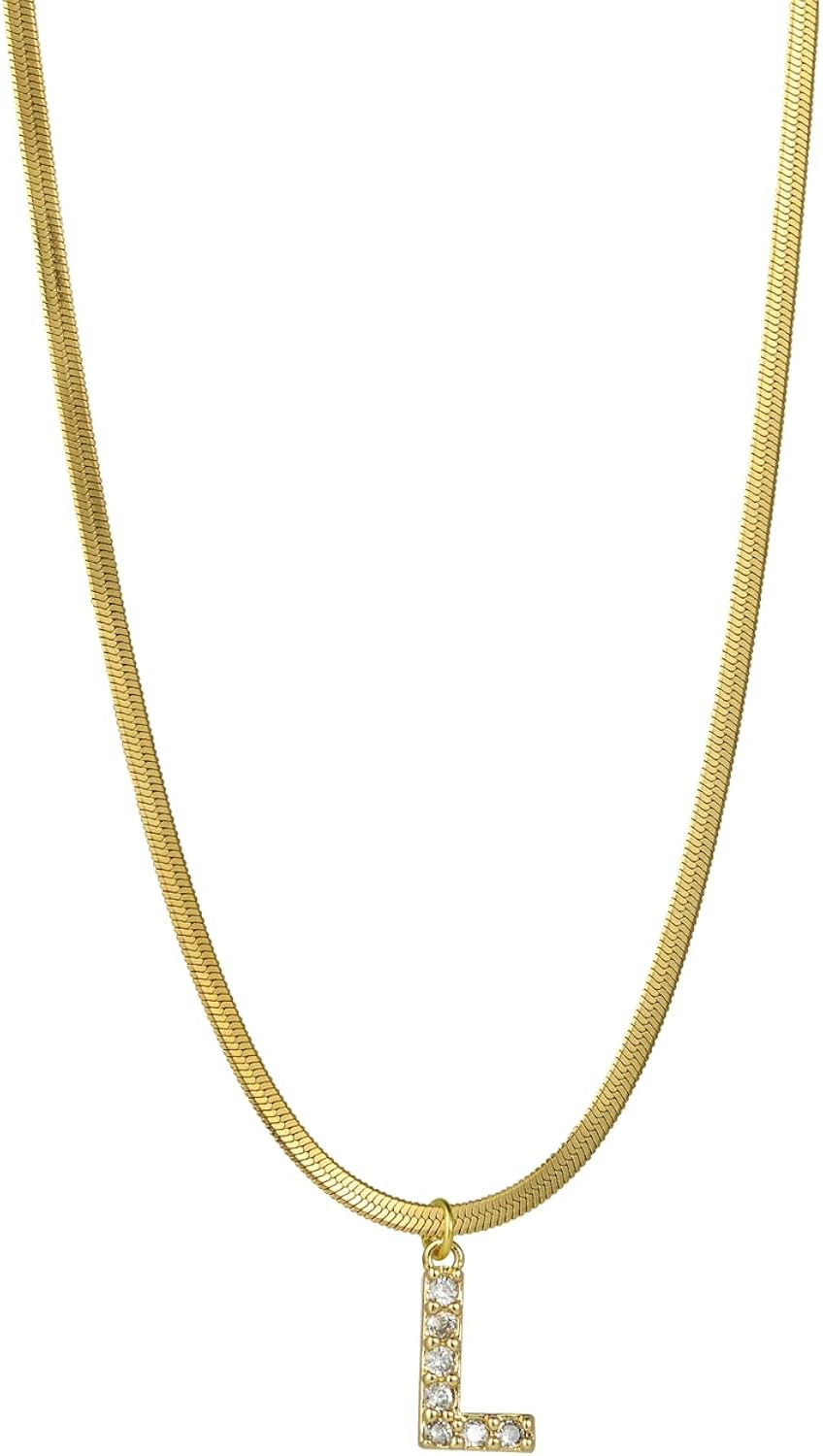 CEEAL Dainty Initial Necklaces for Women Girls,18k gold plated Herringbone Chain Necklace Simple ... | Amazon (US)