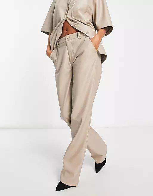 ASOS DESIGN faux leather straight leg pants in putty | ASOS (Global)