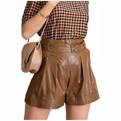 Women's Faux Leather Belted Shorts - KORI L | Target