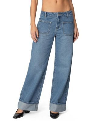 Edikted Madi Cuffed Low Rise Medium Wash Jeans  | Bloomingdale's Women | Bloomingdale's (US)