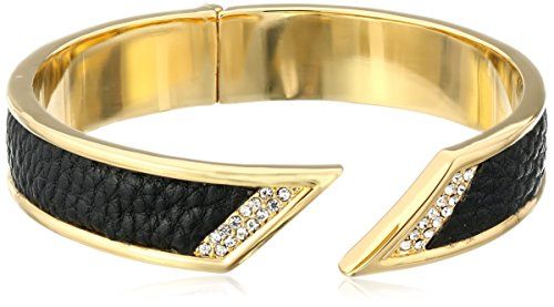 Boy Meets Girl x Roman Luxe Gold Tone Crystal Black Leather Bangle Bracelet | Amazon (US)