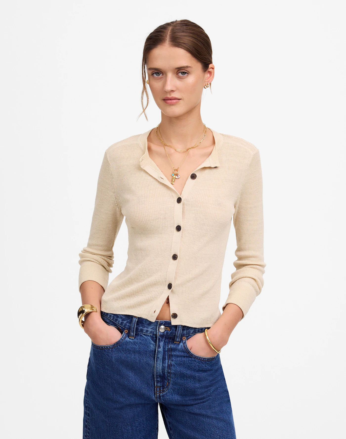 Linen-Blend Crewneck Cardigan | Madewell