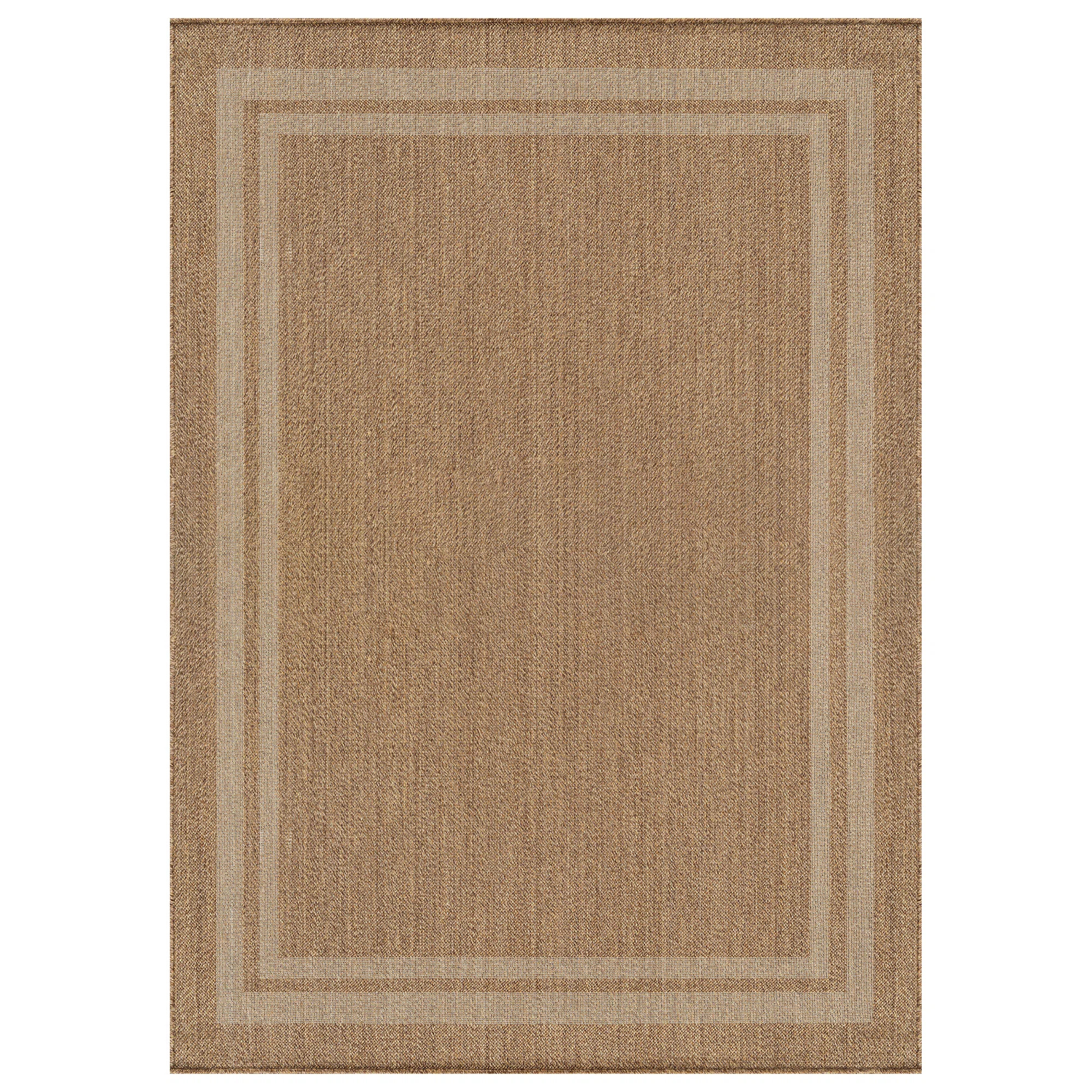 Border Sand/Natural Easy-Care Jute-Style Indoor/Outdoor Flat Woven Area Rug | Wayfair North America