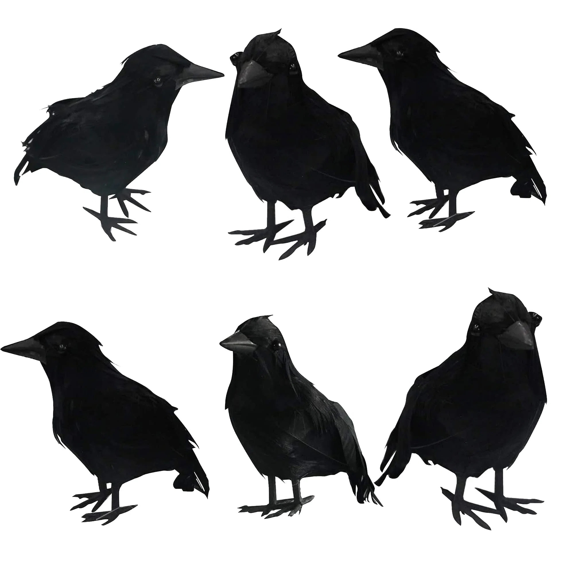 6Pack Halloween Black Feathered Crows Decor | Wayfair North America