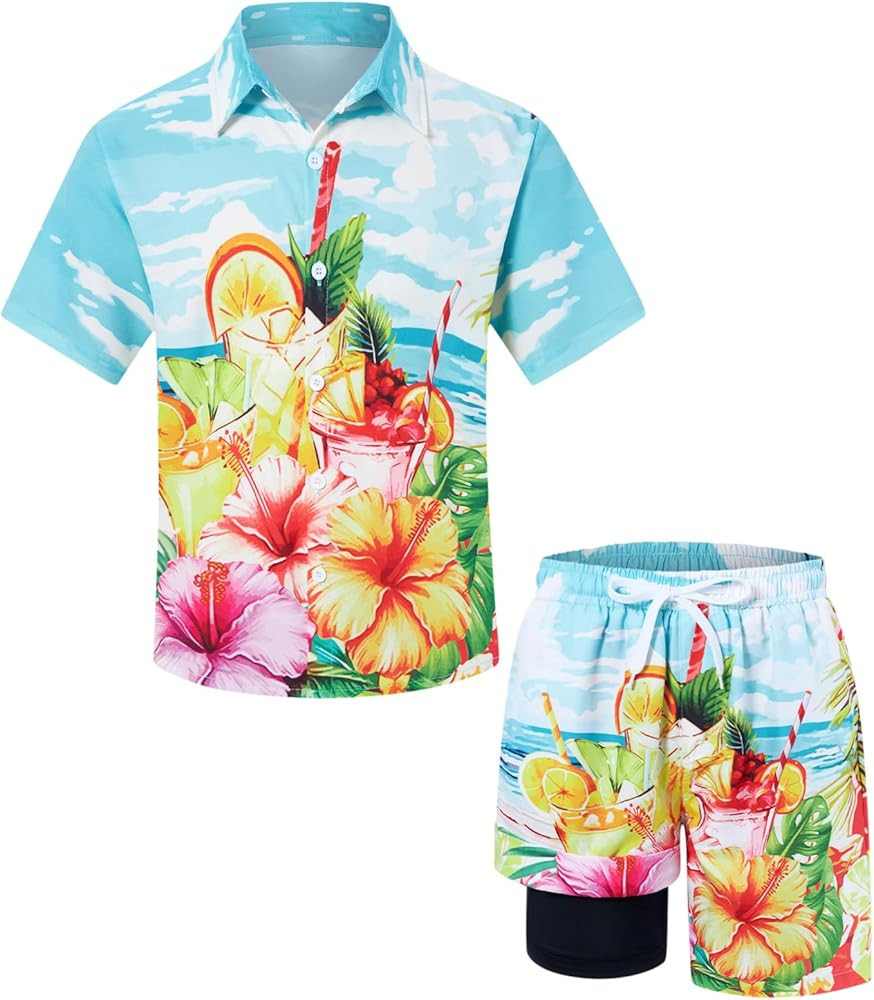 Ahegao Boys Hawaiian Outfit Short Sleeve Button Down Shirts and Shorts Set 2 Pcs | Amazon (US)