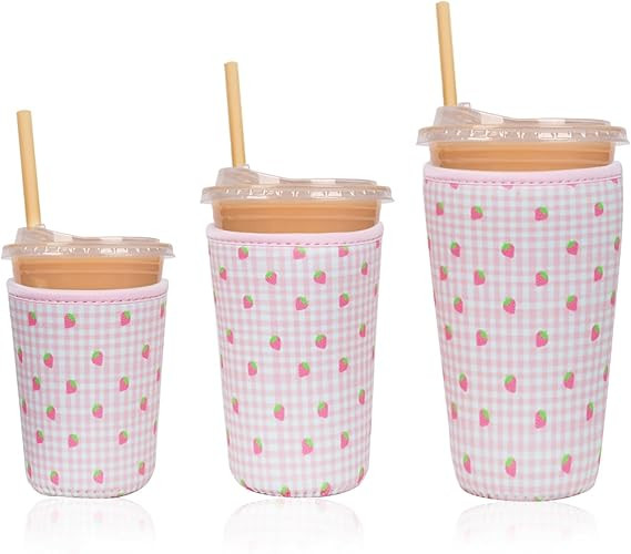 Reusable 3-Pack Iced Coffee Cup Sleeve, Insulated Neoprene, Beverage Holder for Iced Coffee, Dura... | Amazon (US)