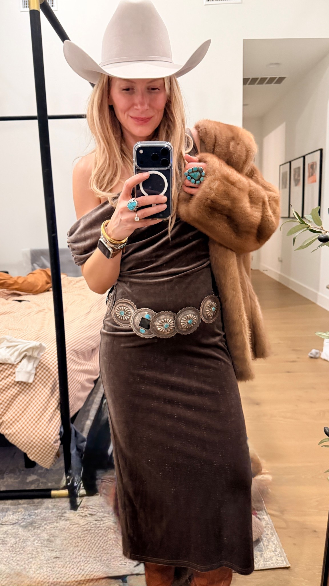 Need a winter western dress? Or for a winter wedding? This ASTR brown velvet dress is perfect. And only $69! Paired it with vintage turquoise and my old faithful lucchesse’s and Stetson skyline  

#LTKWedding #LTKHoliday #LTKSaleAlert