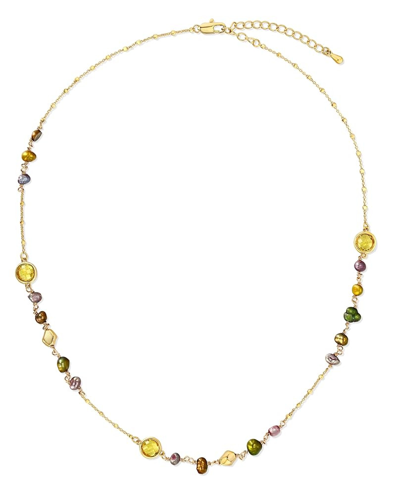 Gold Light Yellow Green Brown Beaded Natural Stone Healing Statement Necklace Choker for Women by... | Amazon (US)