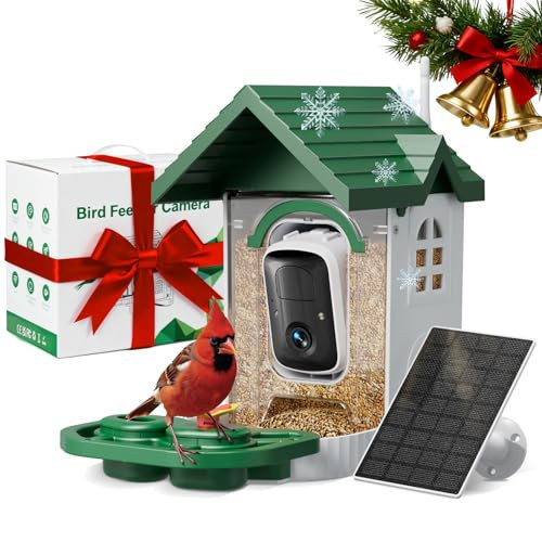 Bird Feeder with Camera, 2K HD Solar Powered Birdhouse with Cam for Outdoors, AI Identify Birds Species, Auto Capture & Real-time Notifications (Green) | Amazon (US)