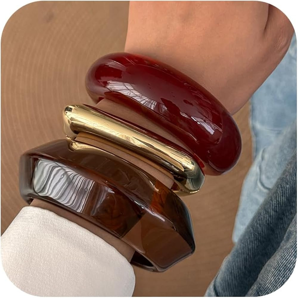 Ingemark Chunky Acrylic Bangles Bracelets for Women Gold Wide Cuff Minimalist Jewelry Statement C... | Amazon (US)