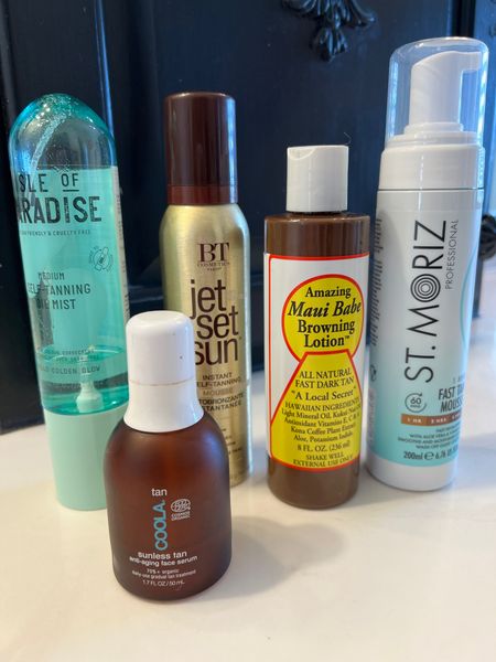 Self Tanner season😎🕶️☀️

These are the self tanners I use!
And one sun bronzing cream!

Isle of paradise tanning mist, great color, easy to use no smell and goes on evenly!, buildable color and last 3-5 days mEd price point

Jet sun self Tanner(sells out quick) really affordable under $15 beautiful bronze color , no smell and last 4-6 days and is buildable. Instant color

St.moriz says it’s a temporary tan, I have found if you shower in am put on two coats, let dry and don’t shower for 24 hours it last 3-4 days with streak free lighting.. cones with mitt $21

Violas face tanner (my favorite for face) 

Maui bronzer
Is a rice tanning lotion that has a pretty color instantly on legs. This isn’t a self Tanner it’s a non spf bronzing lotion that I’ve used for years to get a great real tan.

Fenty beauty washable tanning/skin correction cream. Covers leg flaws, veins and makes l skin a beautiful bronze color but only last until showers.

I hope you’ll try some of my favorites!


This is the best dark color and a beautiful natural dark tan! No smell, instant color! 

#LTKSeasonal #LTKbeauty #LTKunder50