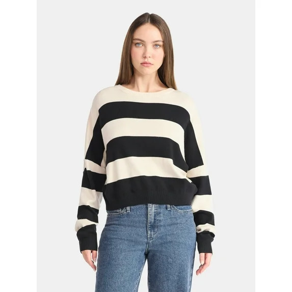 No Boundaries Striped Sweater, Lightweight, Women's | Walmart (US)