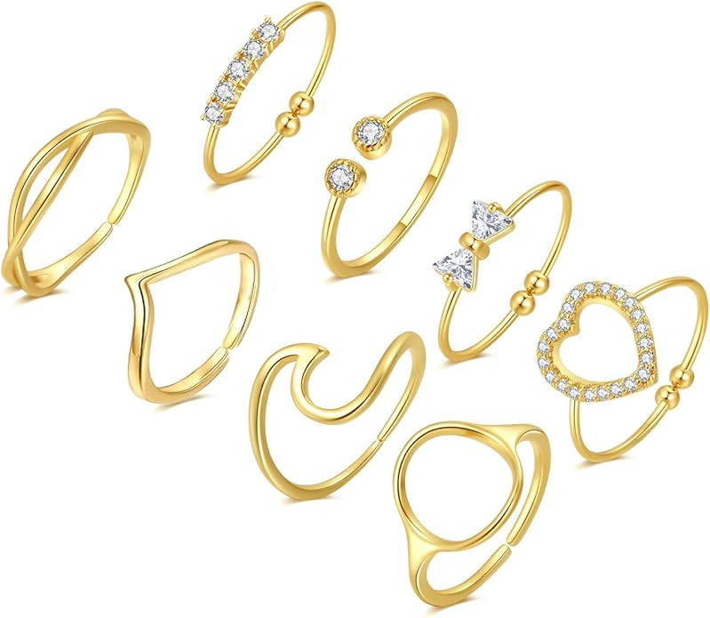 8PCS 18K Gold Plated Toe Rings for Women Adjustable Thin Toe Rings Open Band Toe Rings Summer Bea... | Amazon (US)