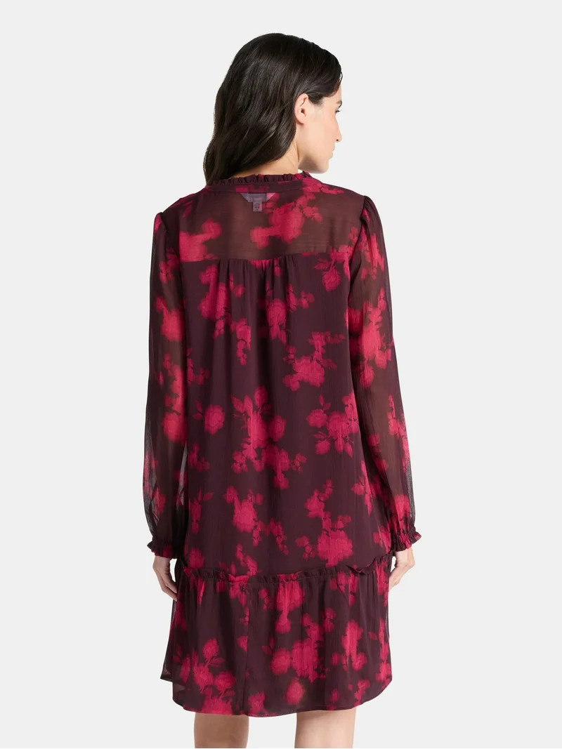 Time and Tru Women's Pintuck Yoke Dress with Long Sleeves, Sizes XS-XXXL | Walmart (US)