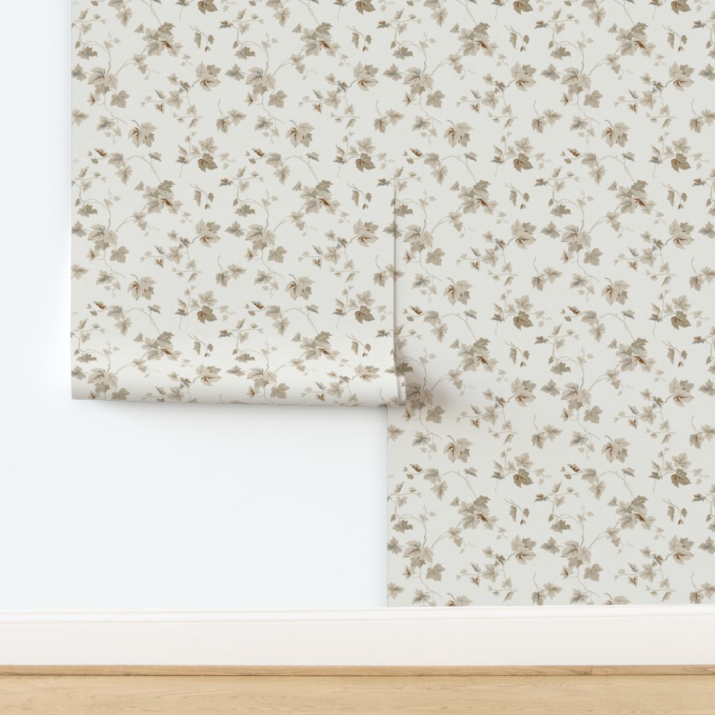 Wallpaper in Ivy Almond White | Spoonflower